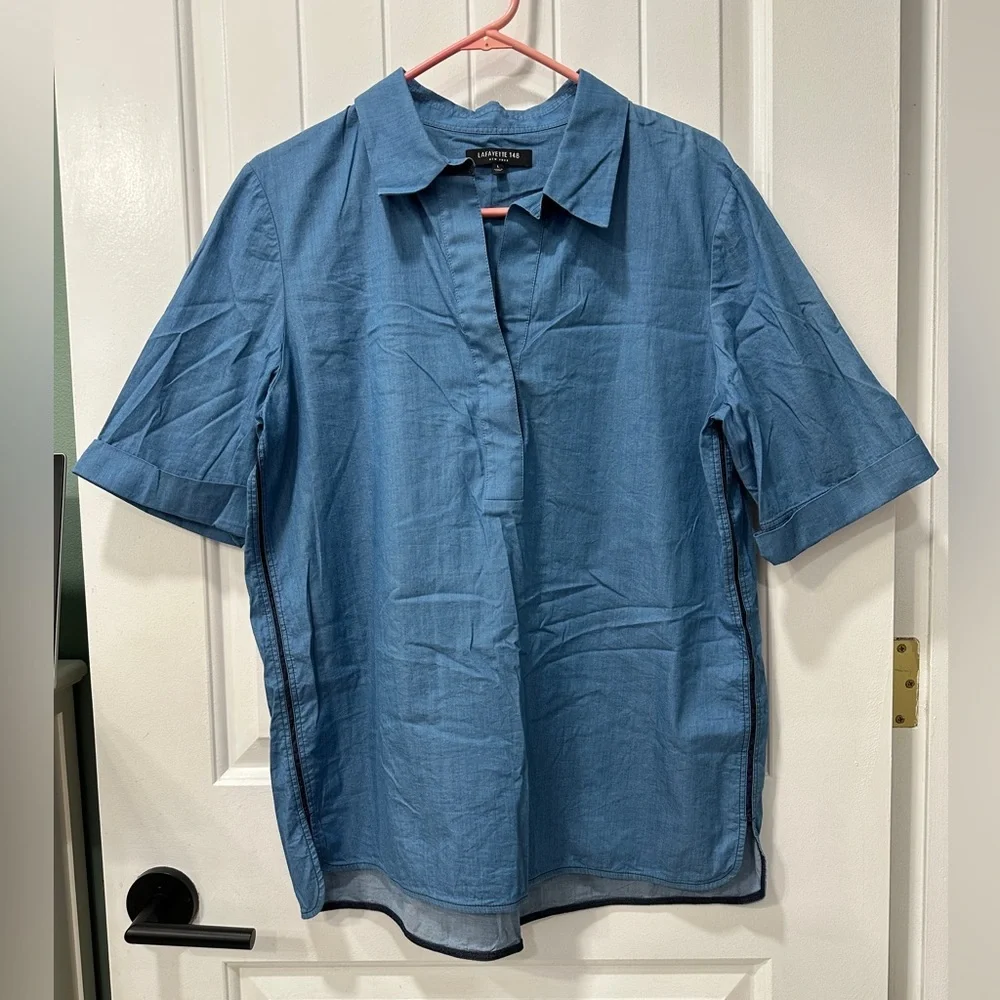 Lafayette 148 New York Casual Blue Button Down Shirt - Picture 1 of 5